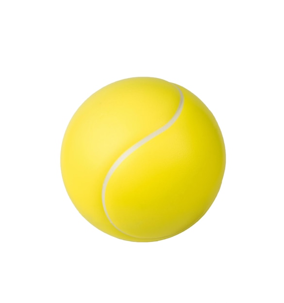 Une grosse balle de tennis jaune isolée sur fond blanc La composition centrale d'un projectile sportif