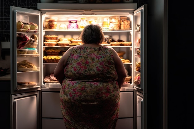 Grosse femme au frigo obésité surpoids générative ai