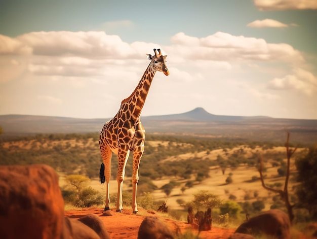 Une grosse girafe dans la savane Ai Generative