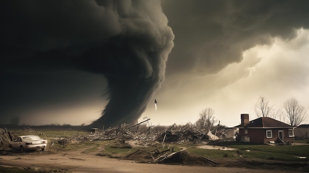 une grosse tornade arrive à la maison