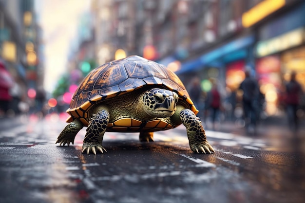 Grosse tortue sur fond de rue