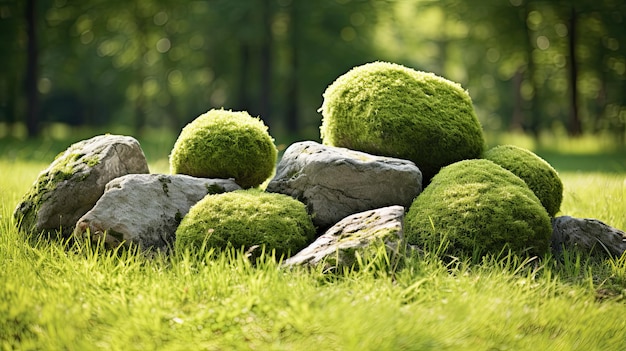 Les grosses pierres sont sur l'herbe isolé sur fond blanc