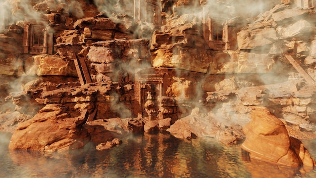 Grotte abstraite dans le fond du canyon pour la publicité dans la nature et la scène d'aventure.