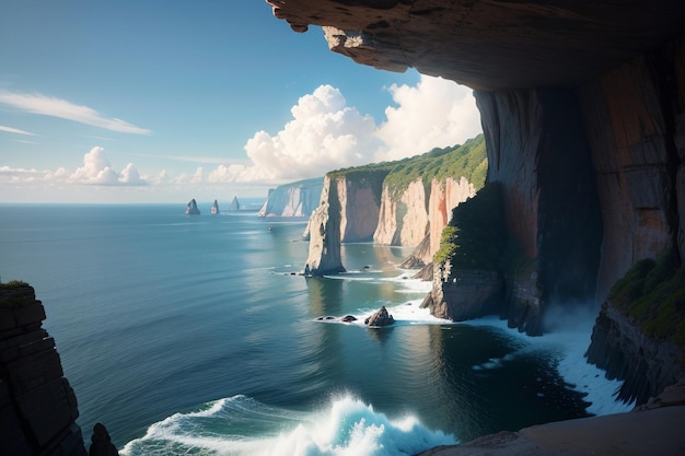 Une grotte avec une falaise en arrière-plan