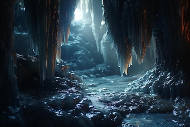 Une grotte de glace magnifique avec des eaux cristallines