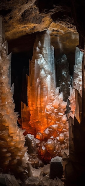 Une grotte avec une grande grotte avec une grande quantité de cristaux à l'intérieur.