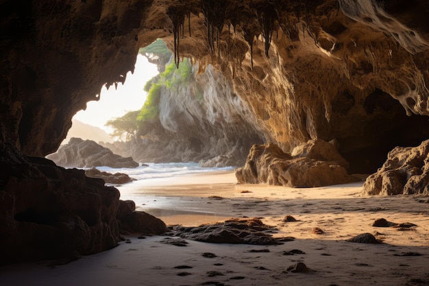 Grotte lumière naturelle IA générative