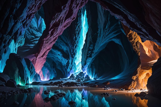 Grotte lumineuse et colorée