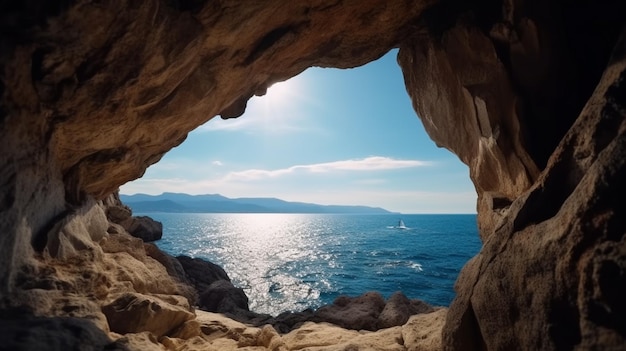 Une grotte avec la mer en arrière-plan