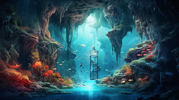 grotte sous-marine dans un monde sous-marin fantastique