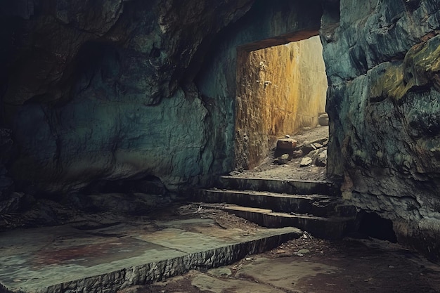 Une grotte de tombes anciennes effrayante avec un squelette génère Ai