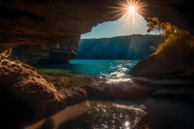 Photo une grotte avec vue sur l'océan