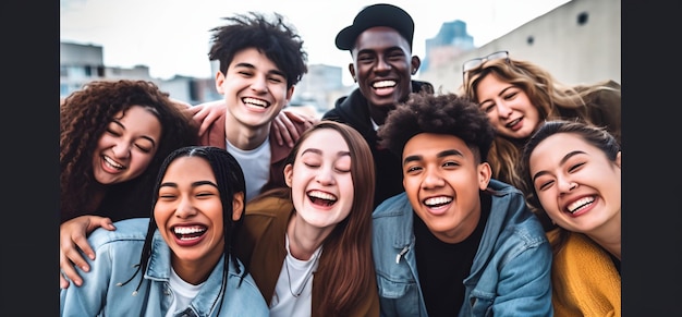 Un groupe d'adolescents divers rient et sourient ensemble