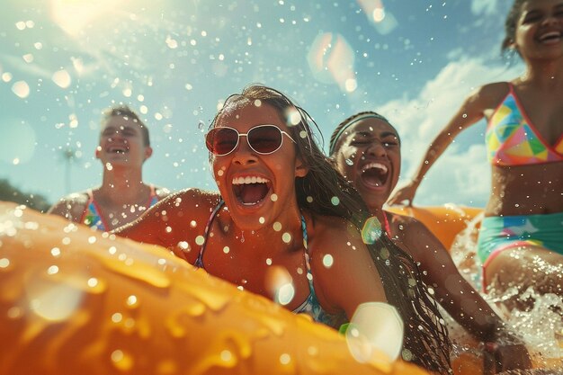 Photo un groupe d'adolescents qui rient et s'éclaboussent les uns les autres.