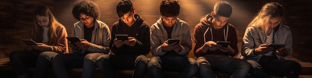 groupe d'adolescents regardant des smartphones IA générative