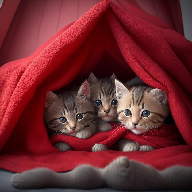 Un groupe d'adorables chatons blottis ensemble dans un fort douillet