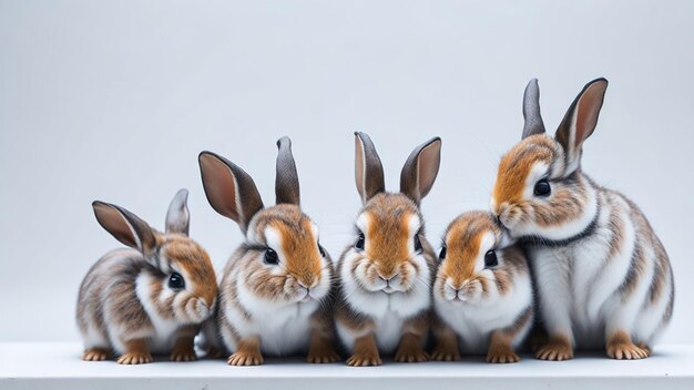 Groupe d'adorables lapins sur fond blanc avec espace de copie