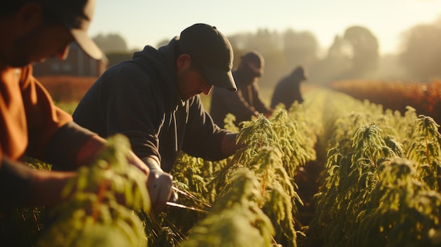 Photo un groupe d'agriculteurs travaillant ensemble dans un champ