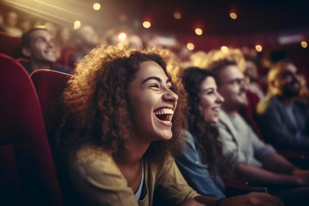 un groupe d'amies diverses rient en regardant le spectacle