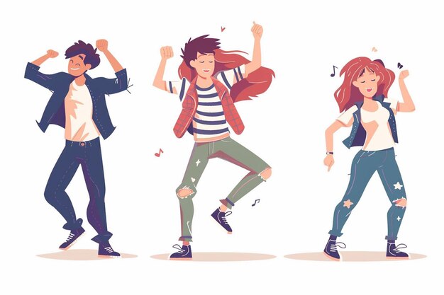 Photo un groupe d'amis adolescents dansant dans l'amusement et le bonheur des amis vecteurs adolescents dansant avec des notes