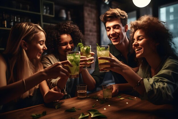 Groupe d'amis buvant des cocktails alcoolisés Réseau de neurones généré par l'IA