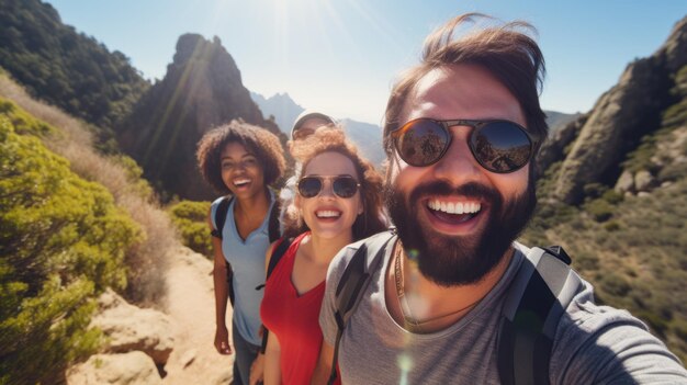 Photo un groupe d'amis capturant une journée ensoleillée au panneau d'hollywood