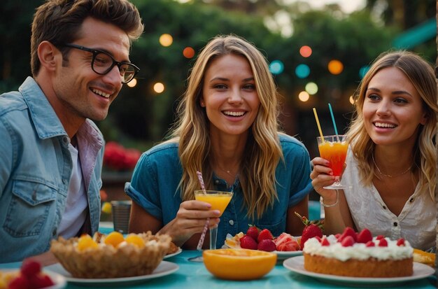 Un groupe d'amis dégustant un dessert