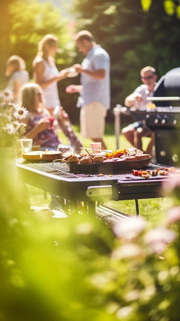 Photo un groupe d'amis faisant un barbecue dans le jardin focus sélectif