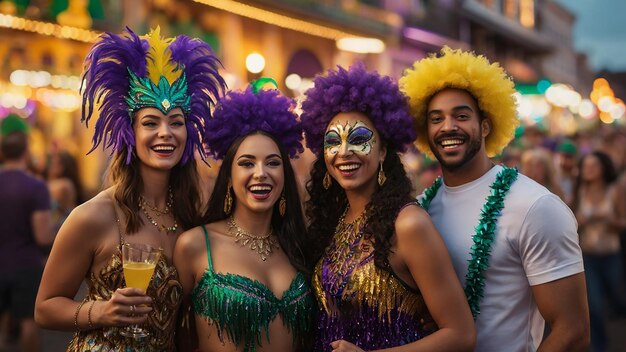 Un groupe d'amis fêtant le Mardi Gras.