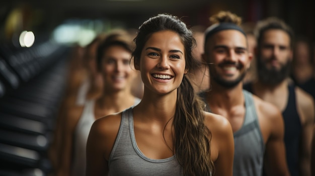 un groupe d'amis heureux au gymnase