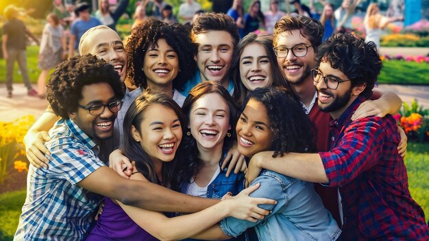 Photo un groupe d'amis heureux en train de prendre une photo.