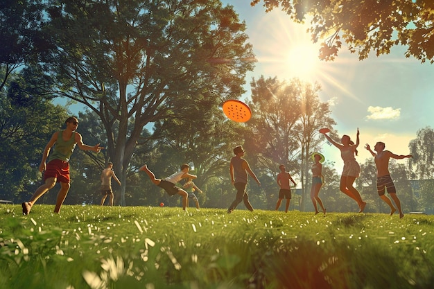 Un groupe d'amis jouant au frisbee dans le