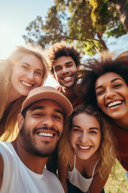 Photo un groupe d'amis pose pour une photo