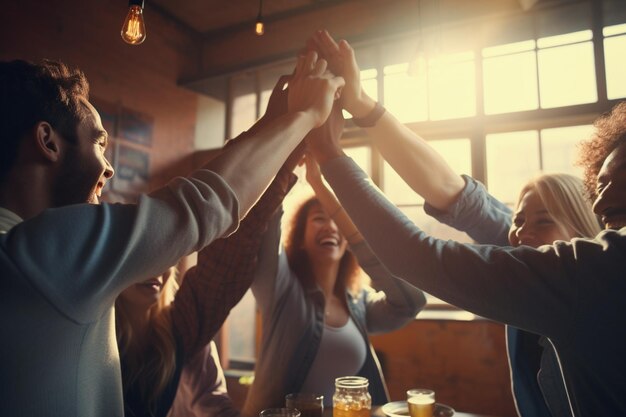 Photo groupe d'amis profitant de diverses activités