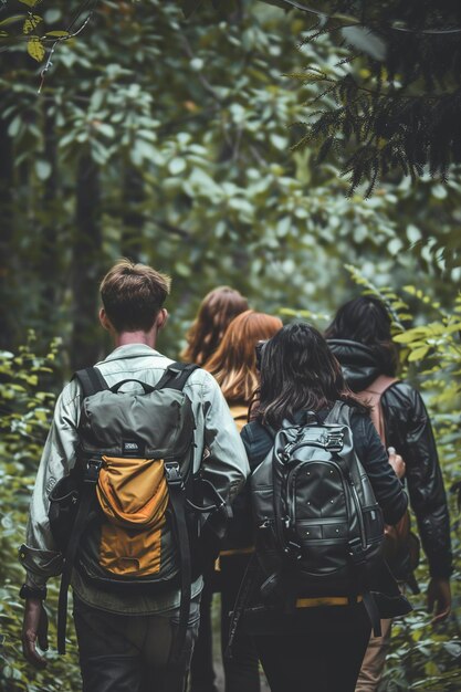 Photo un groupe d'amis randonneurs en train de marcher et de voyager