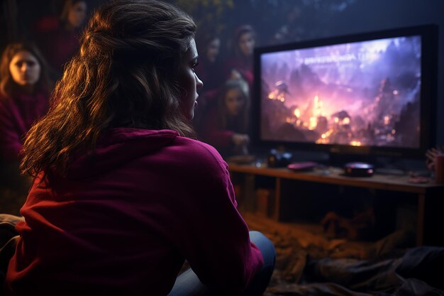 un groupe d'amis regardent la télévision ensemble