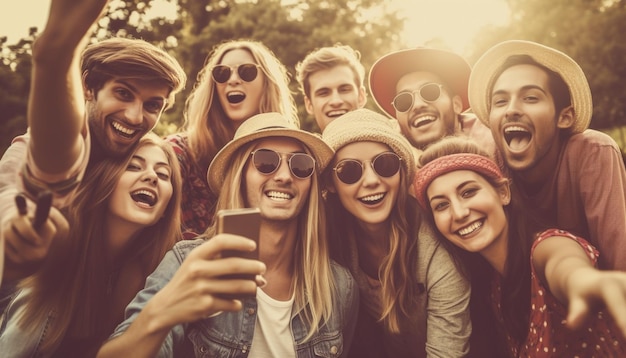 Un groupe d'amis s'amusant dans un parc