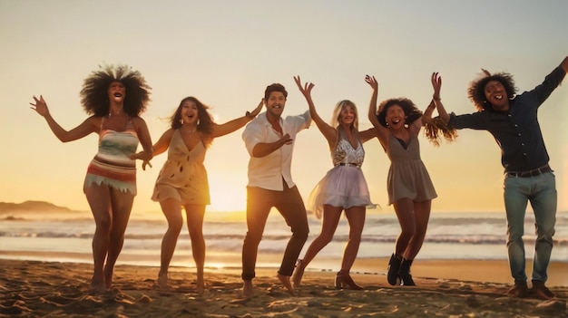 un groupe d'amis s'amusent sur la plage