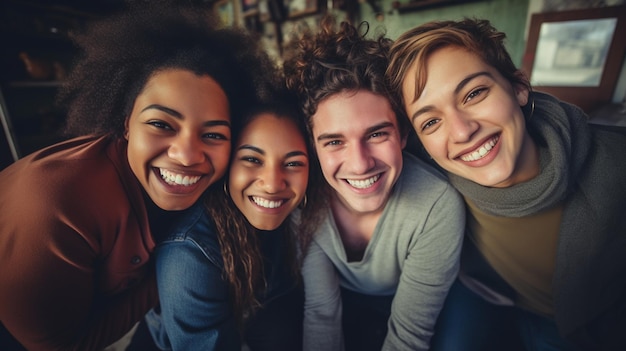 Photo un groupe d'amis souriant et posant pour une photo