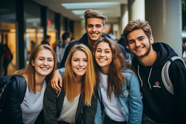 un groupe d'amis sourient et posent pour une photo.