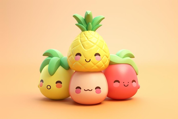 un groupe d'ananas avec le sourire aux lèvres.