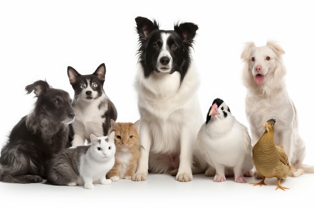 Groupe d'animaux de compagnie avec chien Border Collie