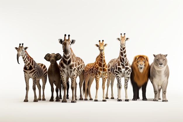 Groupe d'animaux de safari africains ensemble et animal de faune de safari mignon avec girafe lion éléphant lion zèbre tigre