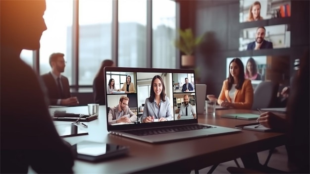 Groupe d'appels vidéo réunion d'hommes d'affaires sur un lieu de travail virtuel ou un bureau à distance conférence de télétravail