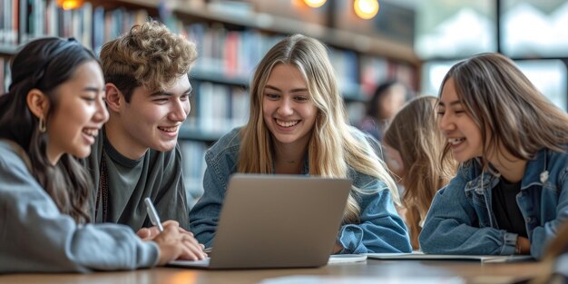 Groupe d'apprentissage des étudiants dans la bibliothèque