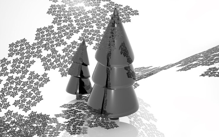 Photo un groupe d'arbres de noël argentés avec un motif d'étoiles sur le fond.
