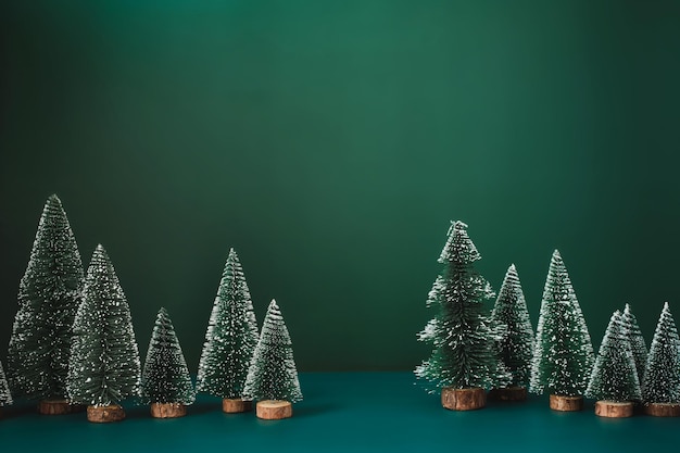 Groupe d'arbres de Noël sur fond vert.