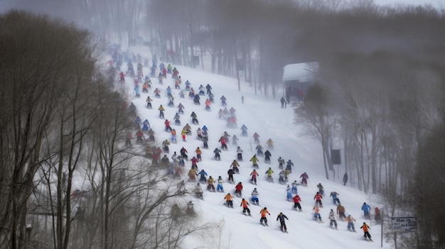 Groupe d'athlètes skieurs en compétition en descendant de la montagne de ski Loisirs actifs sports d'hiver AI