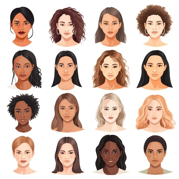 Groupe d'avatars multiethniques dans un ensemble de portraits générés par l'IA
