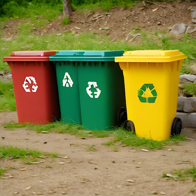 un groupe de bacs de recyclage avec un logo de recycle